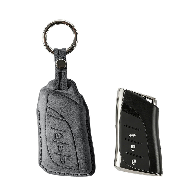 Alcantara Car Key Fob Cover for Lexus Model A with Buckle - Space Grey