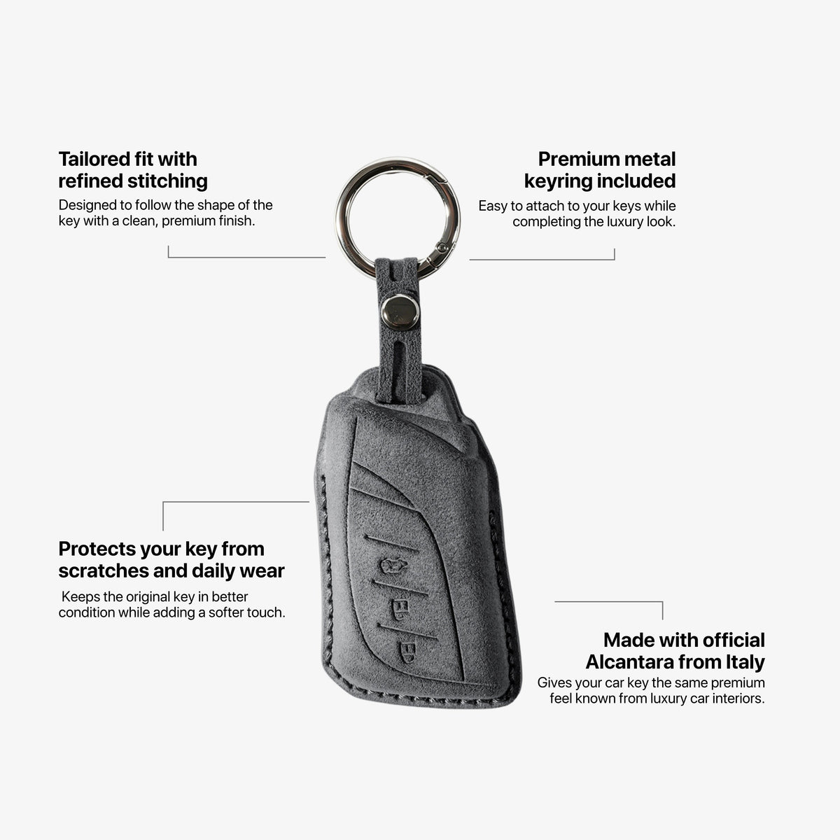 Alcantara Car Key Fob Cover for Lexus Model A with Buckle - Space Grey