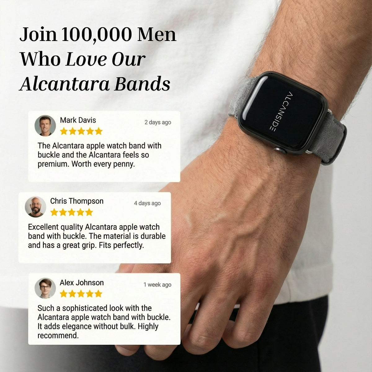 Alcantara Apple Watch Band With Buckle - Nardo Gray - 38/40/41/42mm