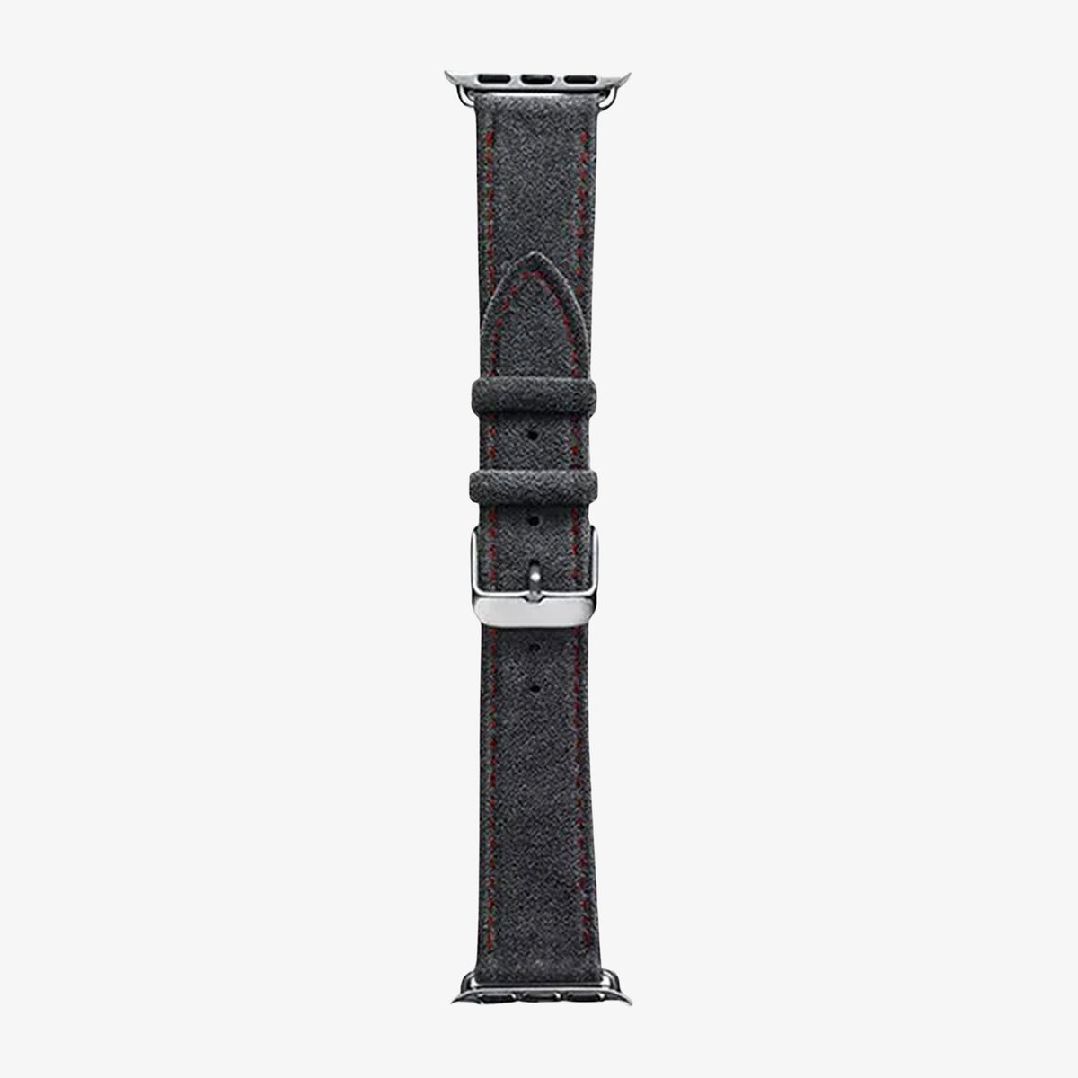 Alcantara Apple Watch Band With Buckle - Space Grey With Red Stitching - 38/40/41/42mm