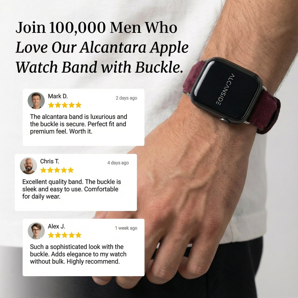 Alcantara Apple Watch Band With Buckle - Wine Red - 42/44/45/46mm & Ultra (49mm)
