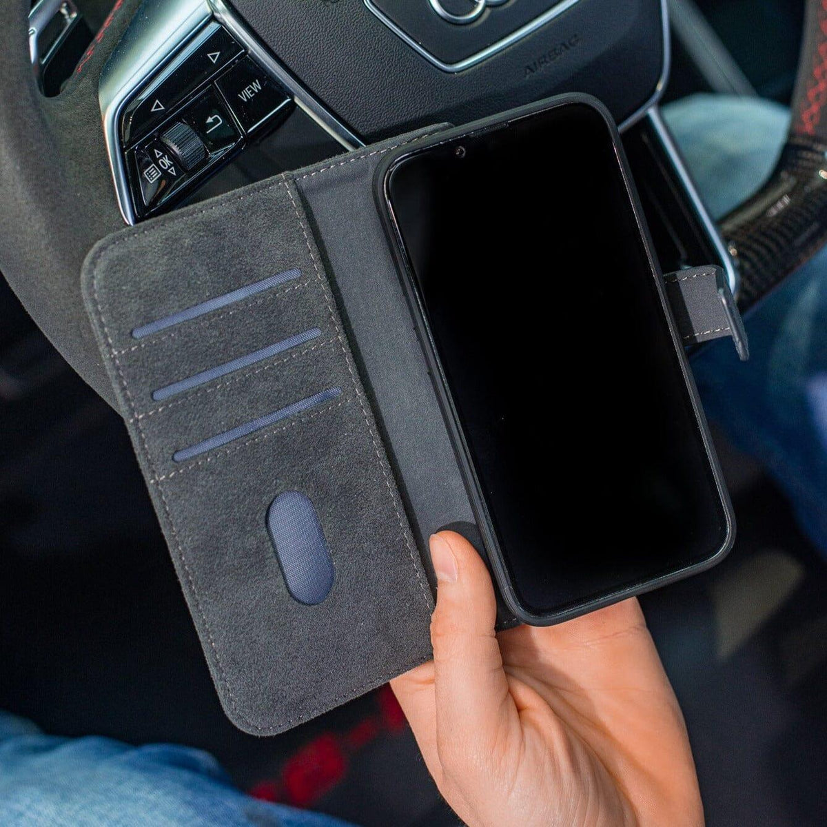 iPhone 14 Pro - Wallet Alcantara Case - Space Grey